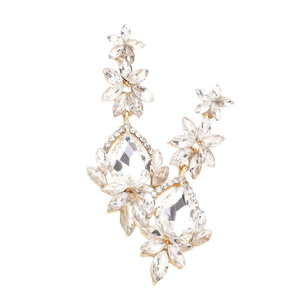 Marquise Stone Teardrop Floral Dangle Evening Earrings - Madeline Love - Flyclothing LLC
