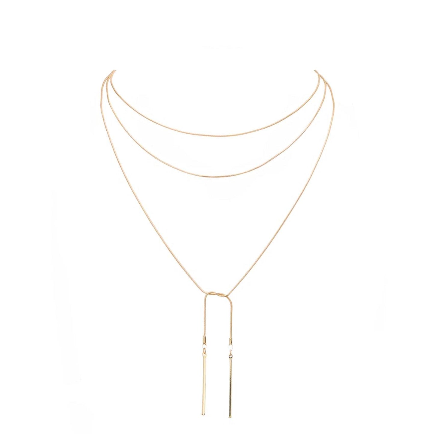 Metal Bar Dangle Tip Layered Necklace - Madeline Love - Flyclothing LLC