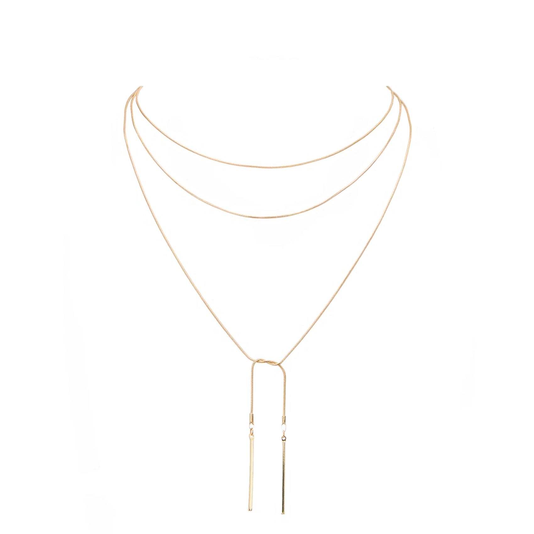 Metal Bar Dangle Tip Layered Necklace - Madeline Love - Flyclothing LLC