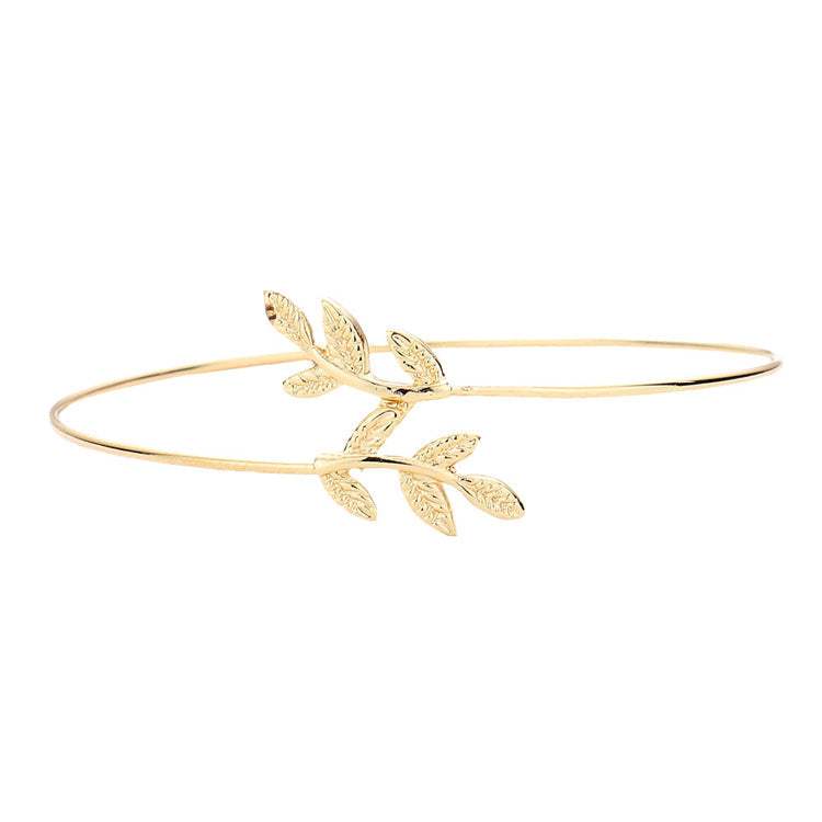 Metal Leaf Accented Cuff Bracelet - Madeline Love - Flyclothing LLC