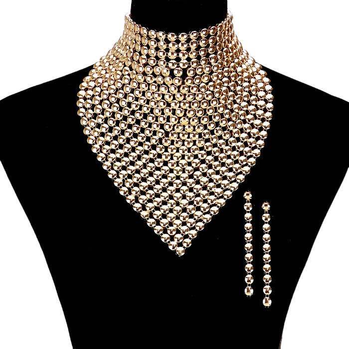 Metal Studded Bib Necklace - Madeline Love - Flyclothing LLC