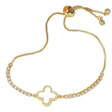 Mother Of Pearl Quatrefoil Pointed Brass Tie Bracelet - Madeline Love - Flyclothing LLC