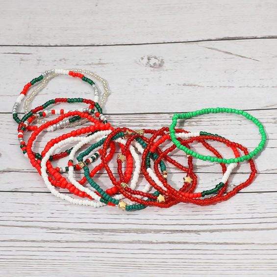 15PCS - Christmas Theme Star Seed Beaded Stretch Multi Layered Bracelets - Madeline Love - Flyclothing LLC