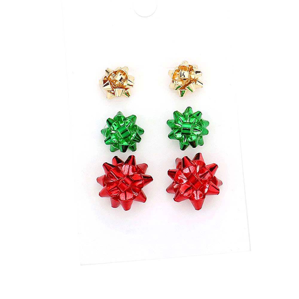3Pairs Christmas Bow Stud Earrings - Madeline Love - Flyclothing LLC