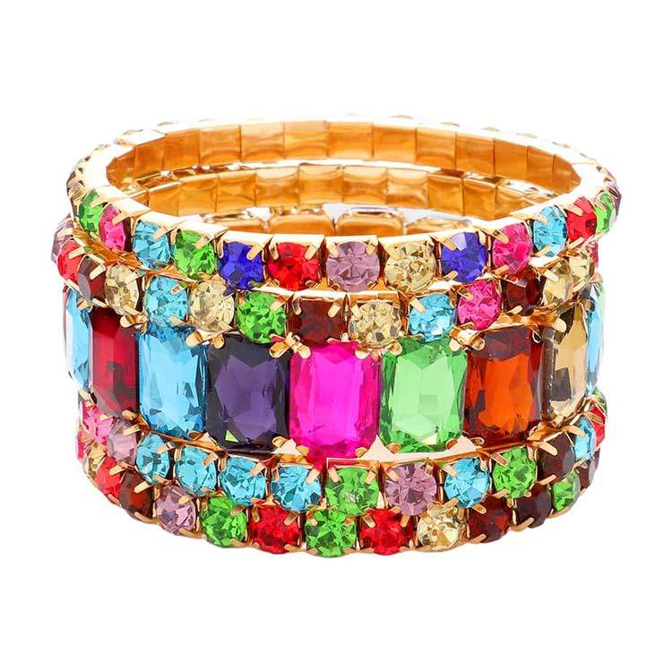 5Pcs Rectangle Round Stone Stretch Multi Layered Bracelets - Madeline Love - Flyclothing LLC