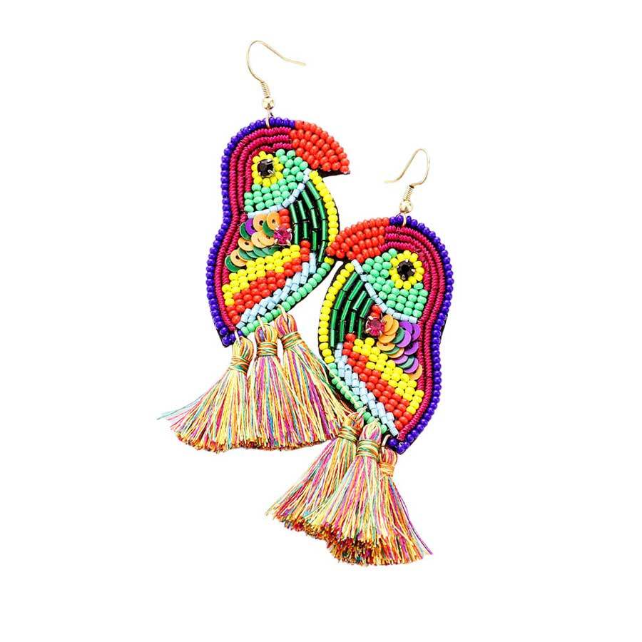 Multi Bead Sequin Parrot Tassel Earrings - Madeline Love - Flyclothing LLC