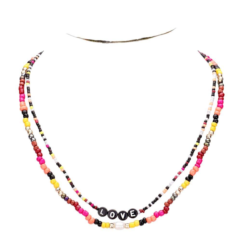 Multi Color Bead Statement Love Layered Necklace - Madeline Love - Flyclothing LLC