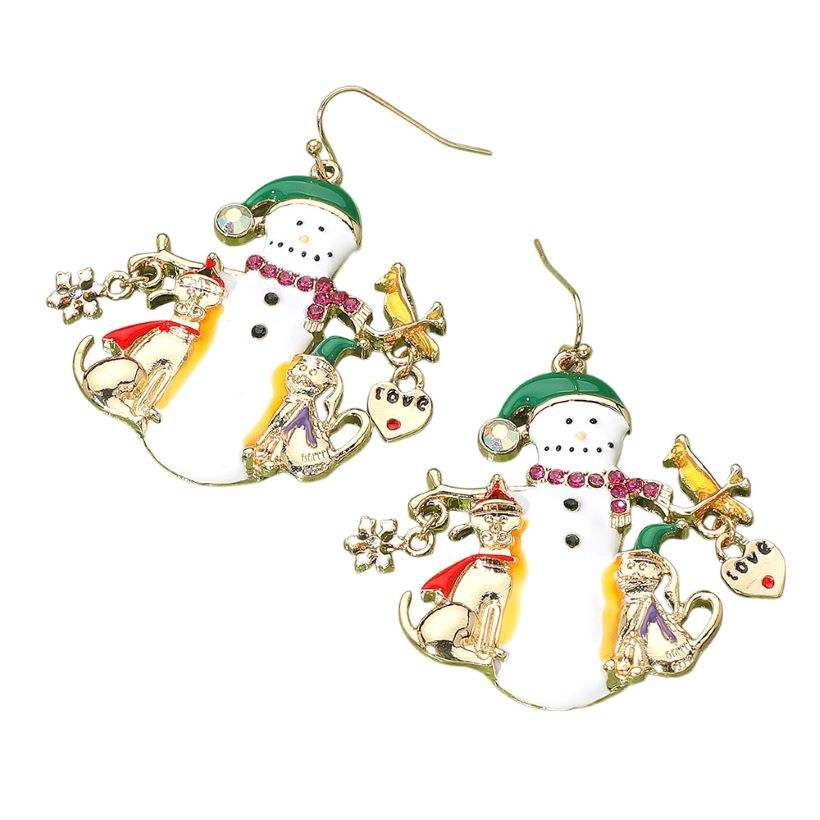 Enamel Festive Snowman Dangle Earrings - Madeline Love - Flyclothing LLC