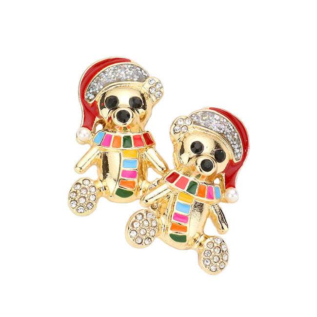 Enamel Santa Bear Stone Embellished Earrings - Madeline Love - Flyclothing LLC