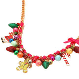Holiday Santa Gingerbread Man Candy Cane Pearl Bow Charm Beaded Necklace - Madeline Love - Flyclothing LLC