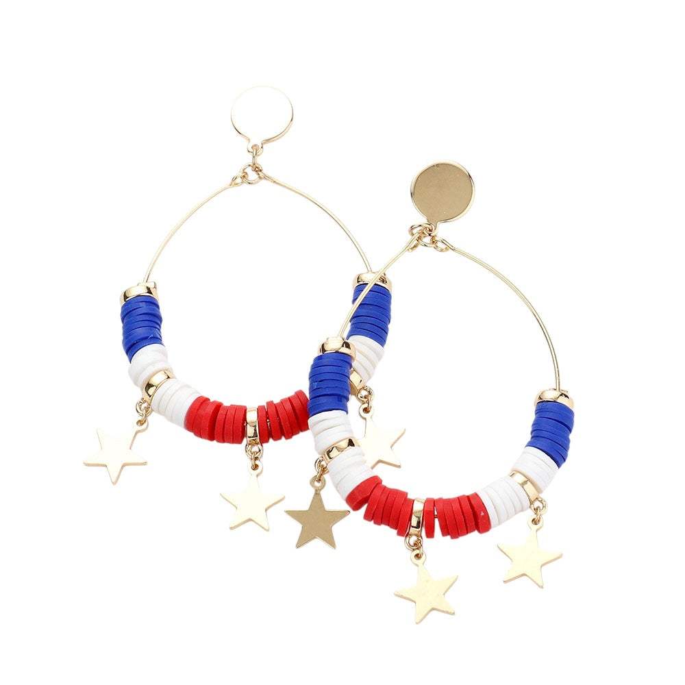 Star Accented Heishi Open Metal Teardrop Dangle Earrings - Madeline Love - Flyclothing LLC