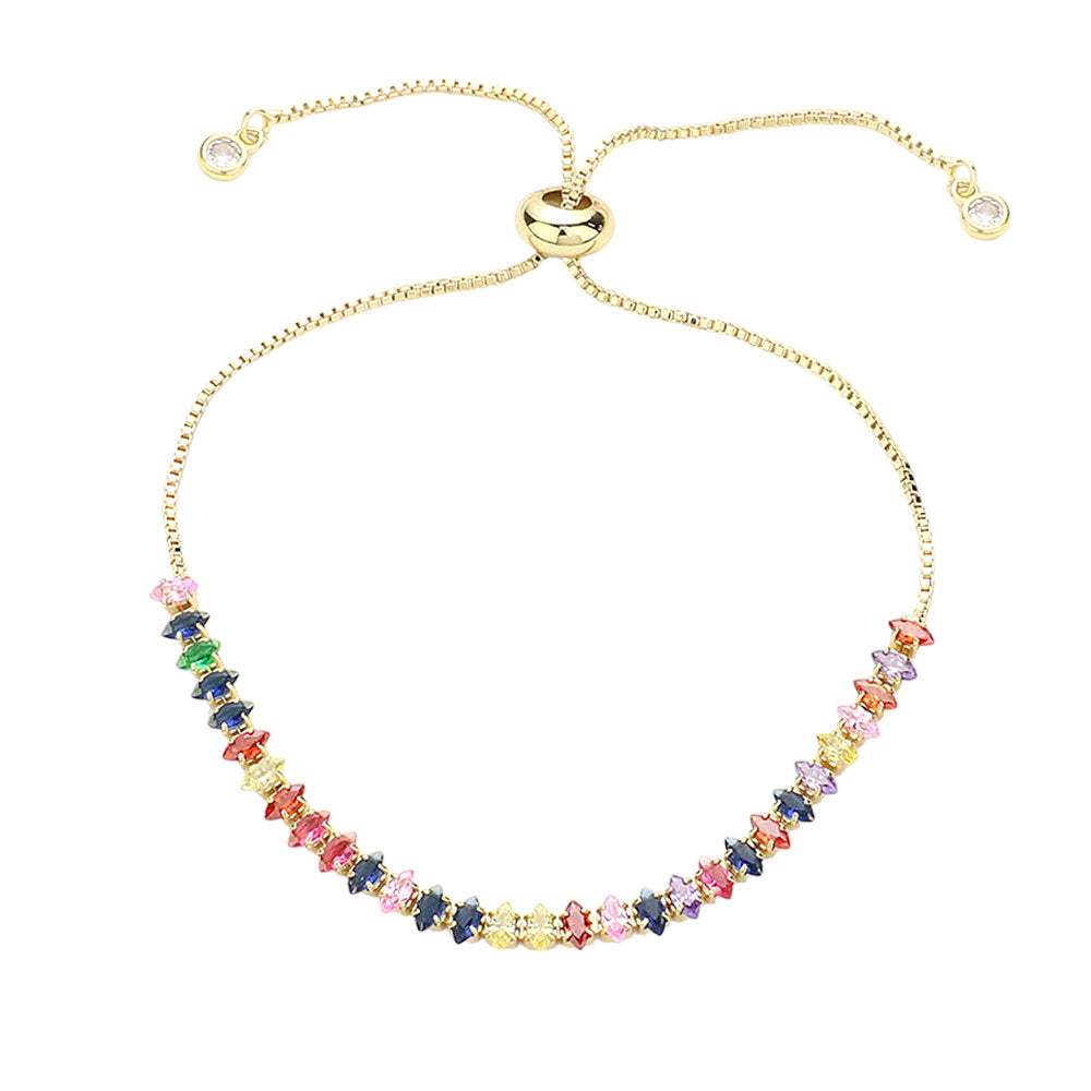 Stainless Steel Marquise CZ Tennis Chain Pull Tie Adjustable Bracelet - Madeline Love - Flyclothing LLC