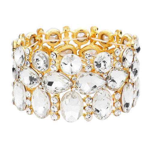 Multi Stone Cluster Evening Stretch Bracelet - Madeline Love - Flyclothing LLC