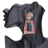 Stone Embellished Chunky Open Rectangle Evening Earrings - Madeline Love - Flyclothing LLC