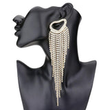 Open Heart Accented Rhinestone Fringe Dangle Evening Earrings - Madeline Love - Flyclothing LLC