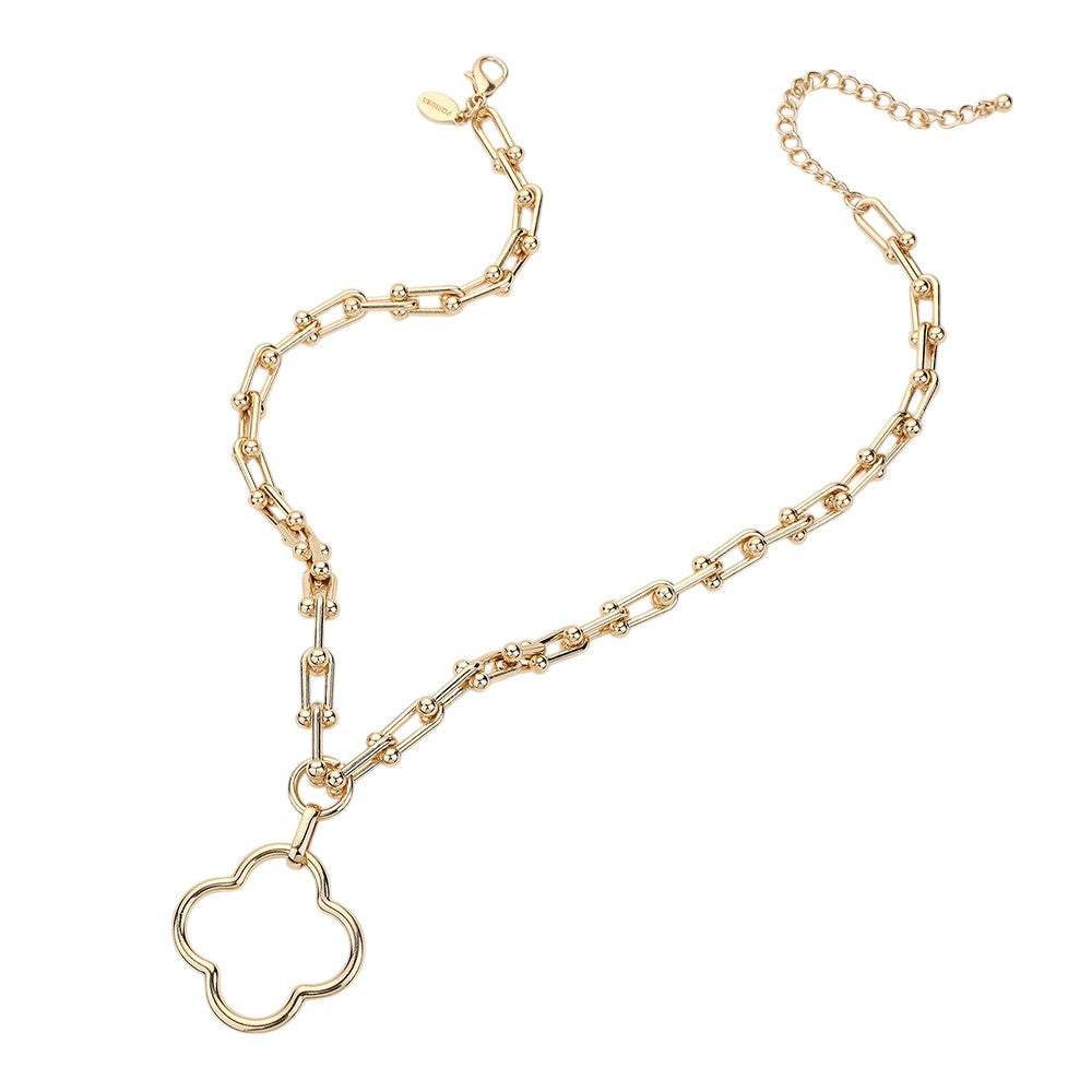 Open Quatrefoil Pendant Hardware Chain Necklace - Madeline Love - Flyclothing LLC