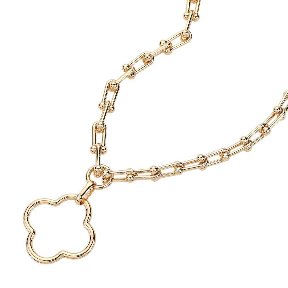 Open Quatrefoil Pendant Hardware Chain Necklace - Madeline Love - Flyclothing LLC