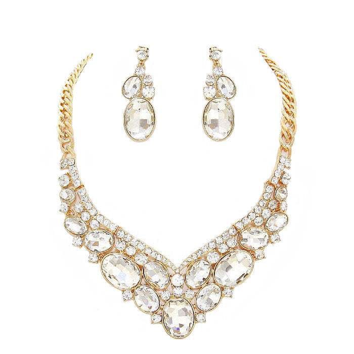 Oval Glass Crystal Evening Necklace - Madeline Love - Flyclothing LLC