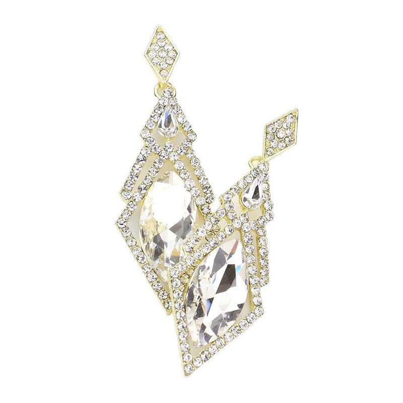 Oval Rhinestone Accented Dangle Evening Earrings - Madeline Love - Flyclothing LLC