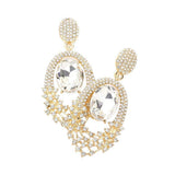 Oval Stone Accented Dangle Evening Earrings - Madeline Love - Flyclothing LLC