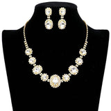 Oval Stone Accented Rhinestone Trimmed Necklace - Madeline Love - Flyclothing LLC