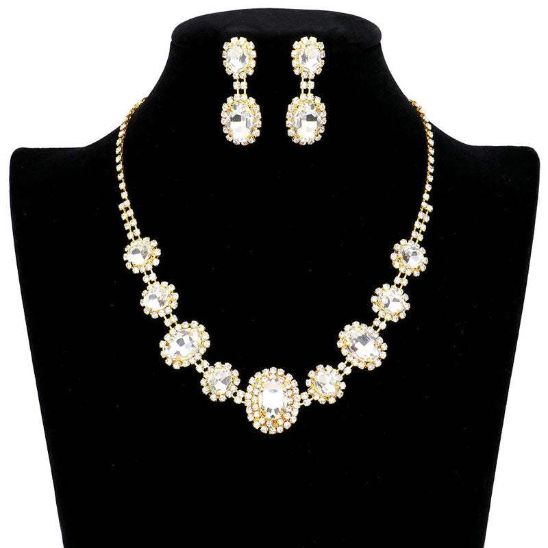 Oval Stone Accented Rhinestone Trimmed Necklace - Madeline Love - Flyclothing LLC