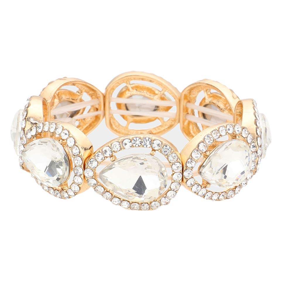 Pave Teardrop Trim Glass Crystal Stretch Evening Bracelet - Madeline Love - Flyclothing LLC