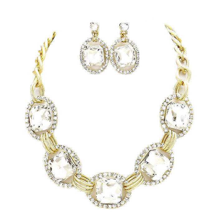 Pave Trim Glass Crystal Link Necklace - Madeline Love - Flyclothing LLC