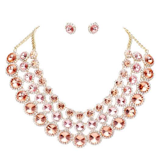 Crystal Pave Trim Round Evening Necklace Earring Set - Madeline Love - Flyclothing LLC