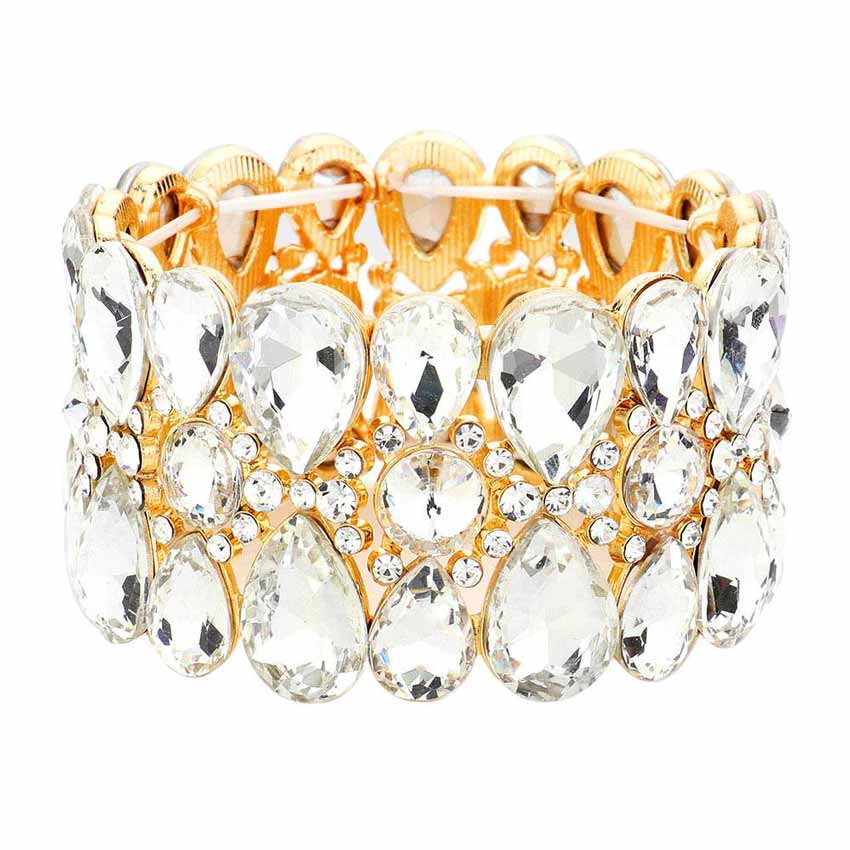 Pear Crystal Floral Rhinestone Stretch Evening Bracelet - Madeline Love - Flyclothing LLC