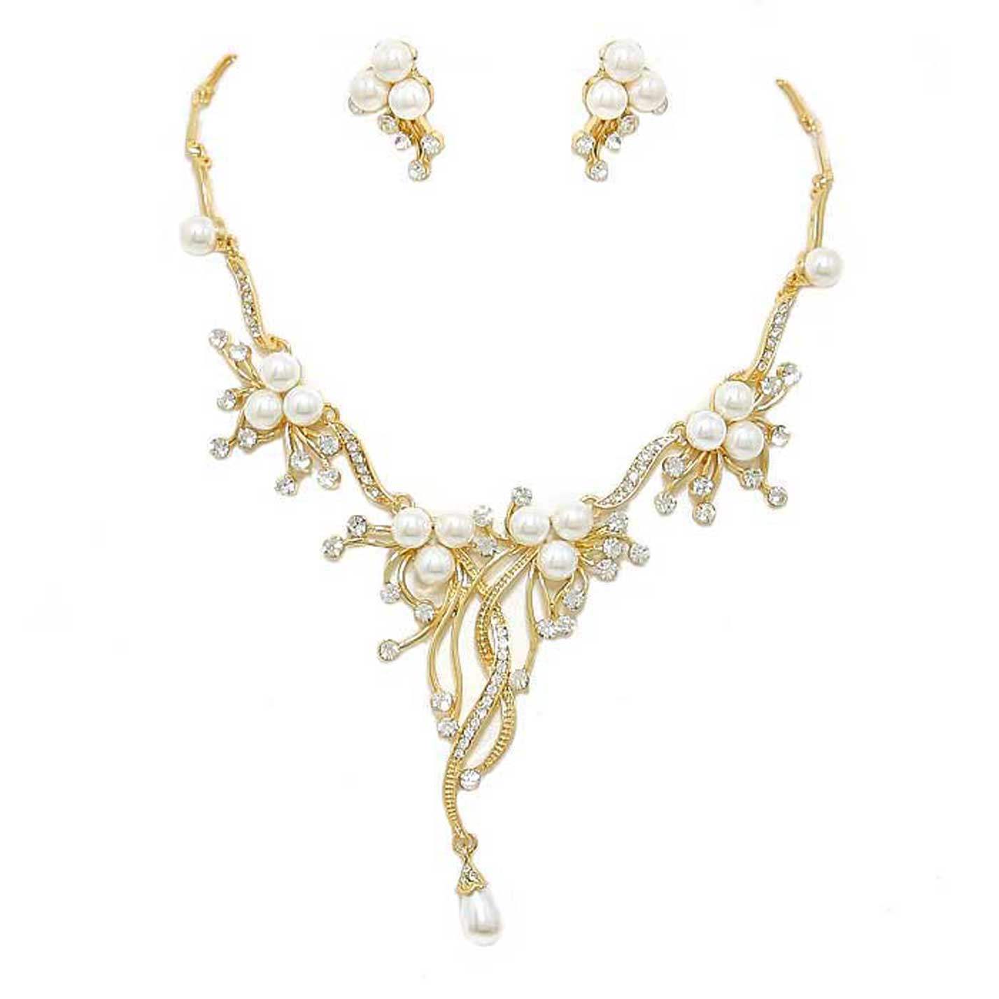 Pearl Accented Floral Rhinestone Necklace - Madeline Love - Flyclothing LLC