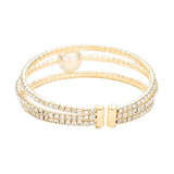 Pearl Accented Split Rhinestone Evening Cuff Bracelet - Madeline Love - Flyclothing LLC