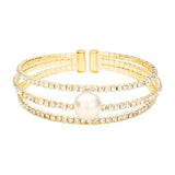 Pearl Accented Split Rhinestone Evening Cuff Bracelet - Madeline Love - Flyclothing LLC