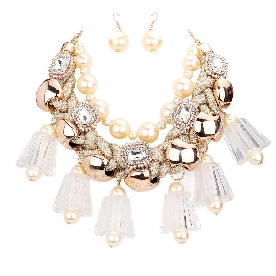 Pearl Chunky Lucite Cord Braided Statement Necklace - Madeline Love - Flyclothing LLC