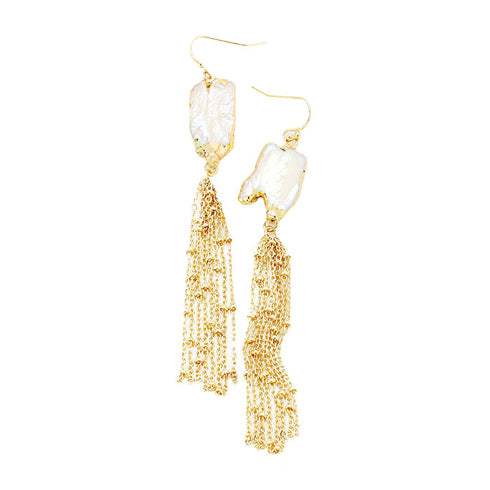 Pearl Drop Chain Tassel Earrings - Madeline Love - Flyclothing LLC