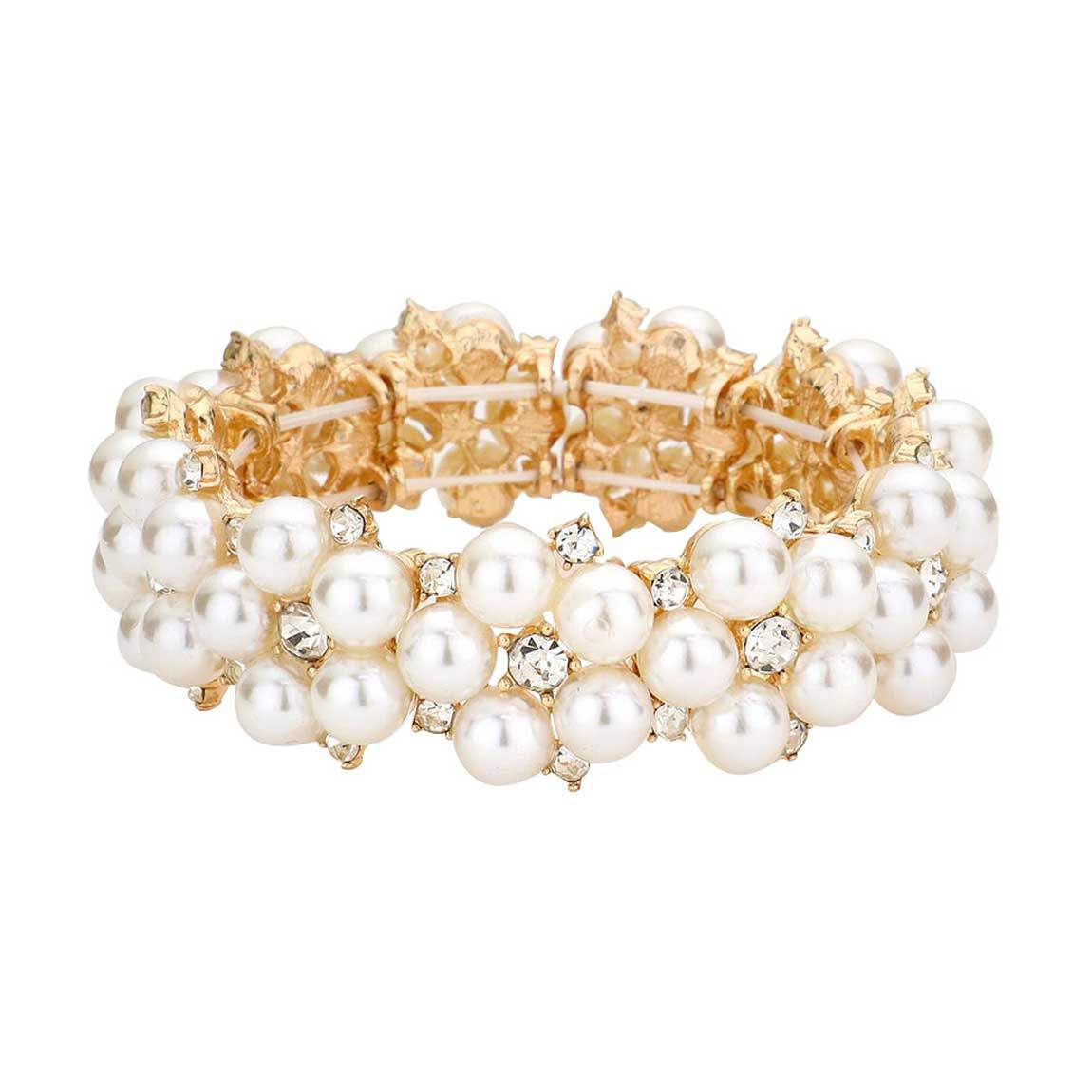 Pearl Flower Cluster Link Stretch Bracelet - Madeline Love - Flyclothing LLC