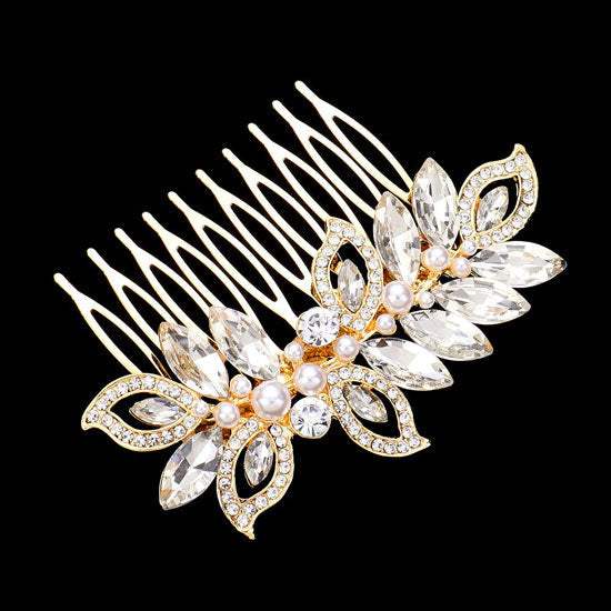 Pearl Marquise Stone Accented Leaf Hair Comb - Madeline Love - Flyclothing LLC