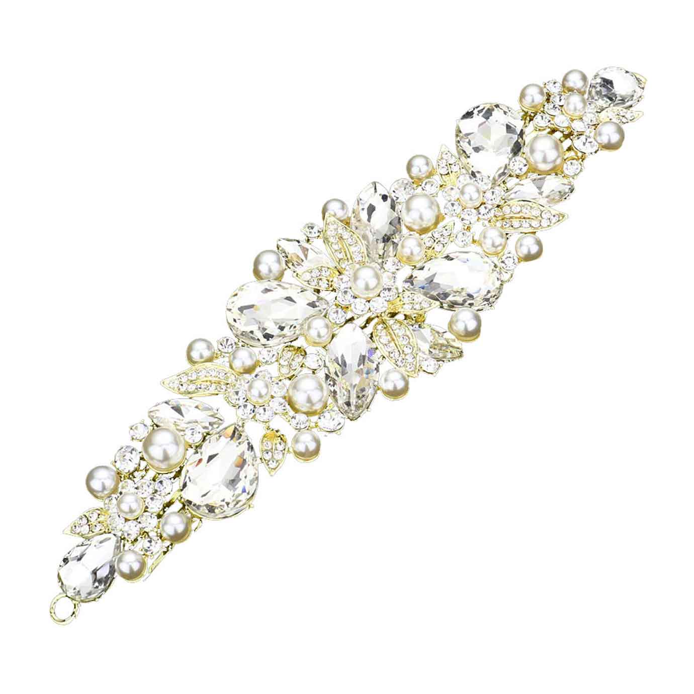 Pearl Multi Stone Embellished Flower Leaf Hair Comb - Madeline Love - Flyclothing LLC