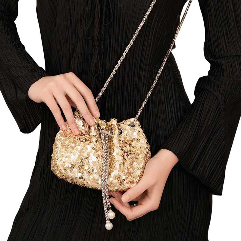 Pearl Tip Chain Mini Sequin Crossbody Bag - Madeline Love - Flyclothing LLC