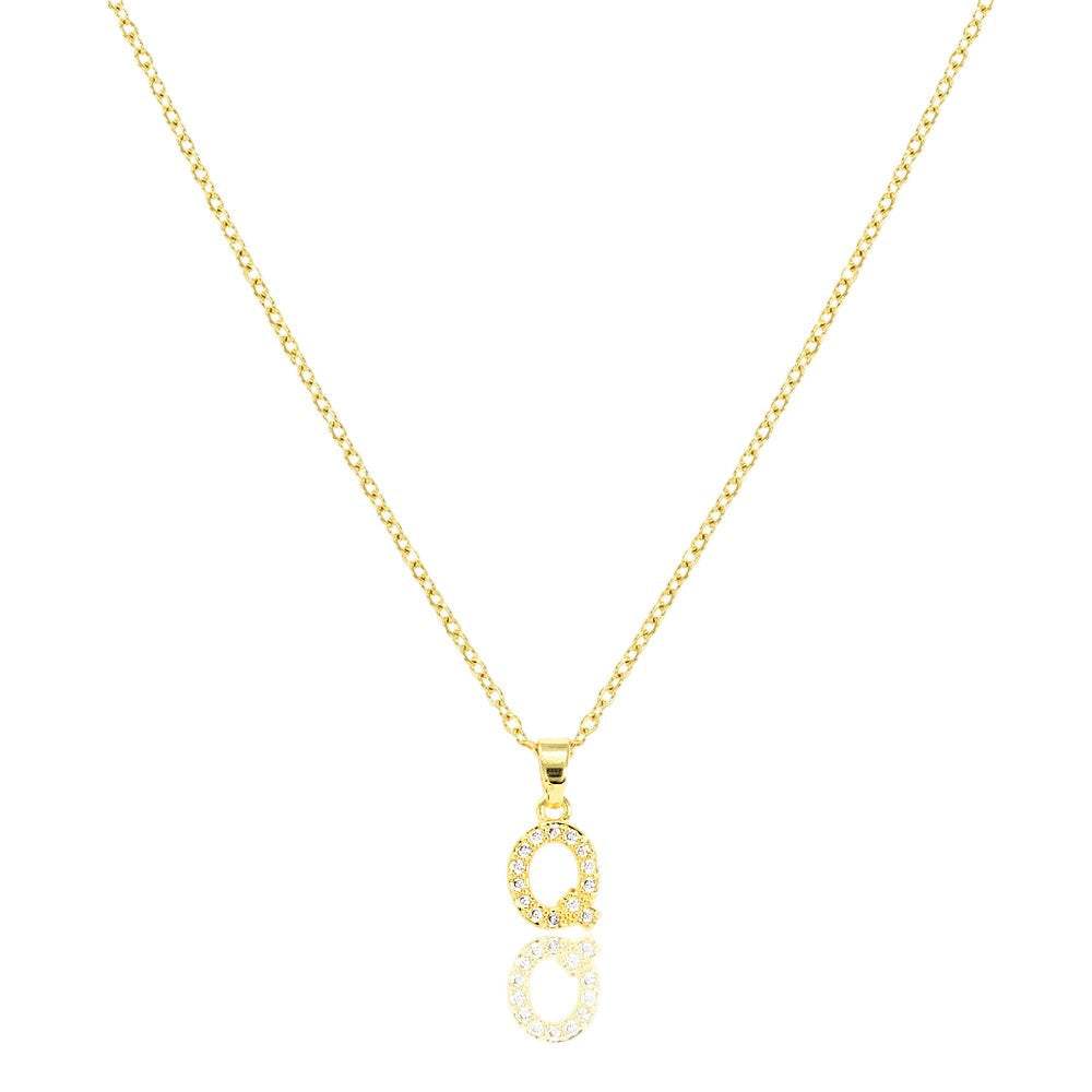 Q Stainless Steel CZ Stone Paved Monogram Pendant Necklace - Madeline Love - Flyclothing LLC