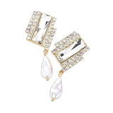 Rectangle Stone Freshwater Pearl Dangle Evening Earrings - Madeline Love - Flyclothing LLC
