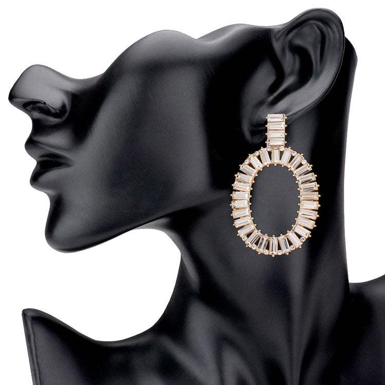 Rectangle Stone Embellished Oven Oval Earrings - Madeline Love - Flyclothing LLC