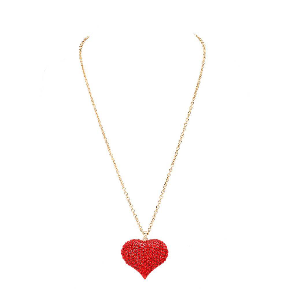Crystal Pave Heart Pendant Long Necklace - Madeline Love - Flyclothing LLC