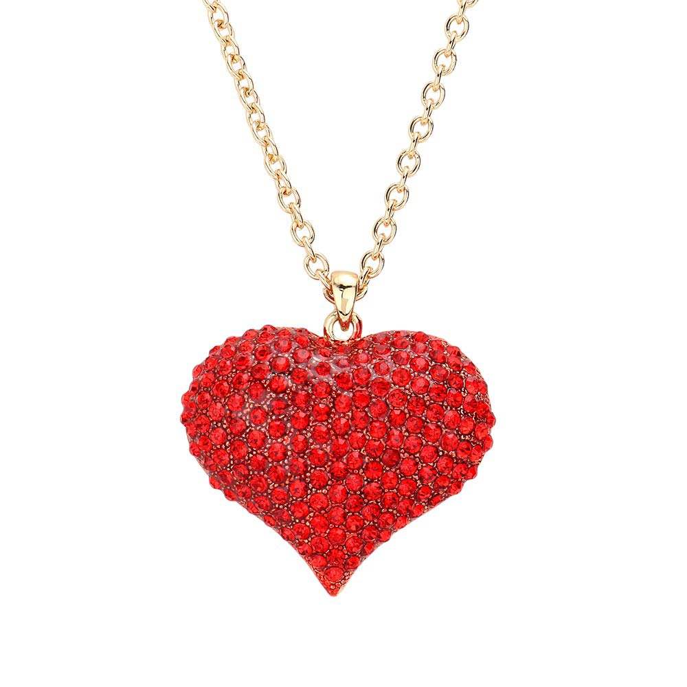 Crystal Pave Heart Pendant Long Necklace - Madeline Love - Flyclothing LLC