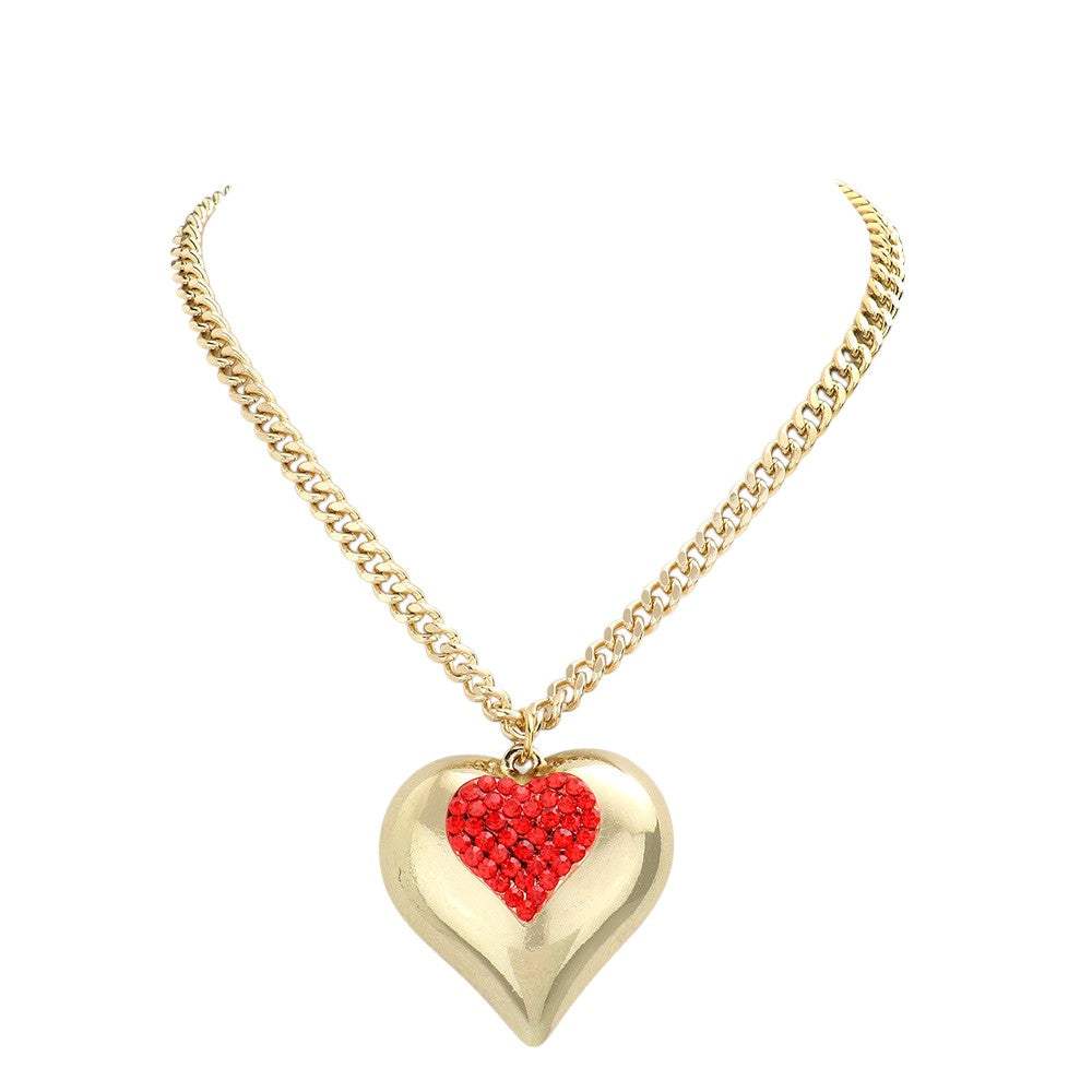 Crystal pave chunky heart pendant necklace - Madeline Love - Flyclothing LLC