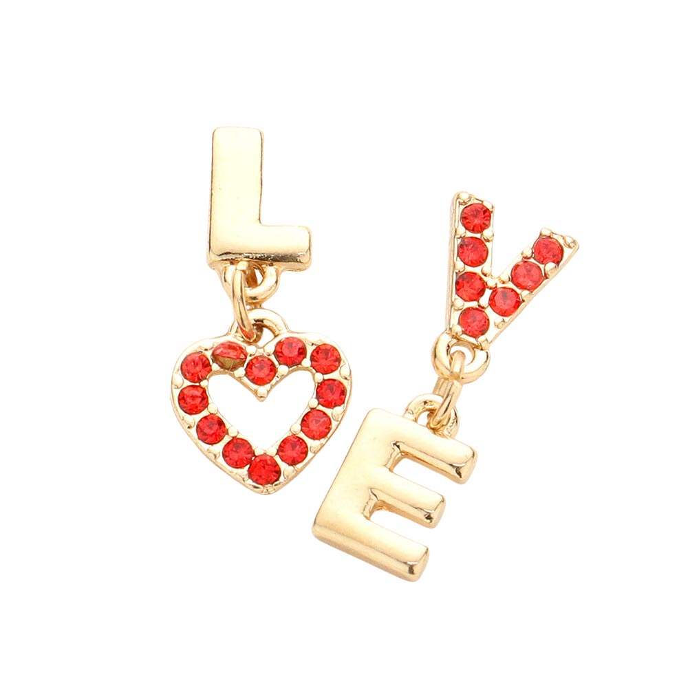 LOVE Rhinestone Message Mismatched Dangle Earrings - Madeline Love - Flyclothing LLC