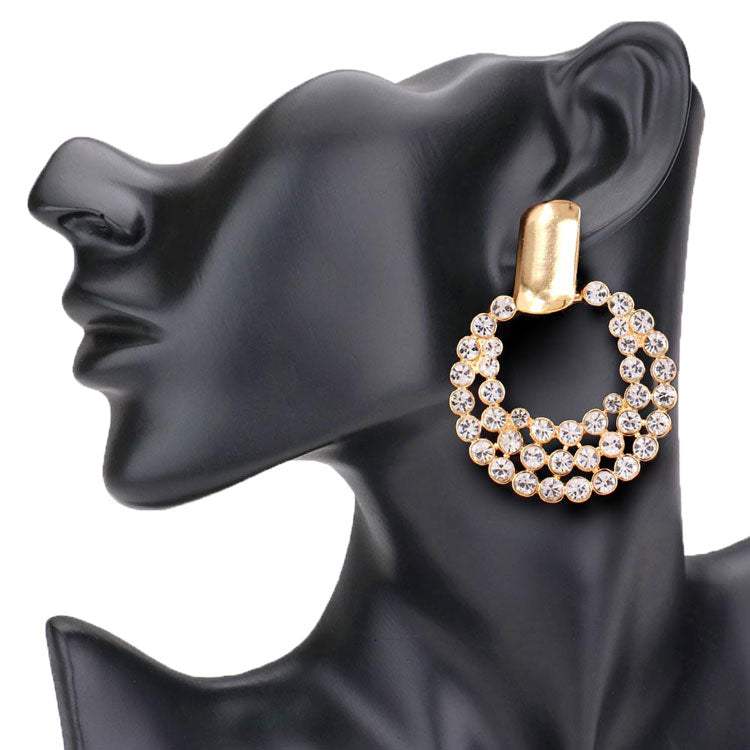 Rhinestone Cluster Open Circle Earrings - Madeline Love - Flyclothing LLC