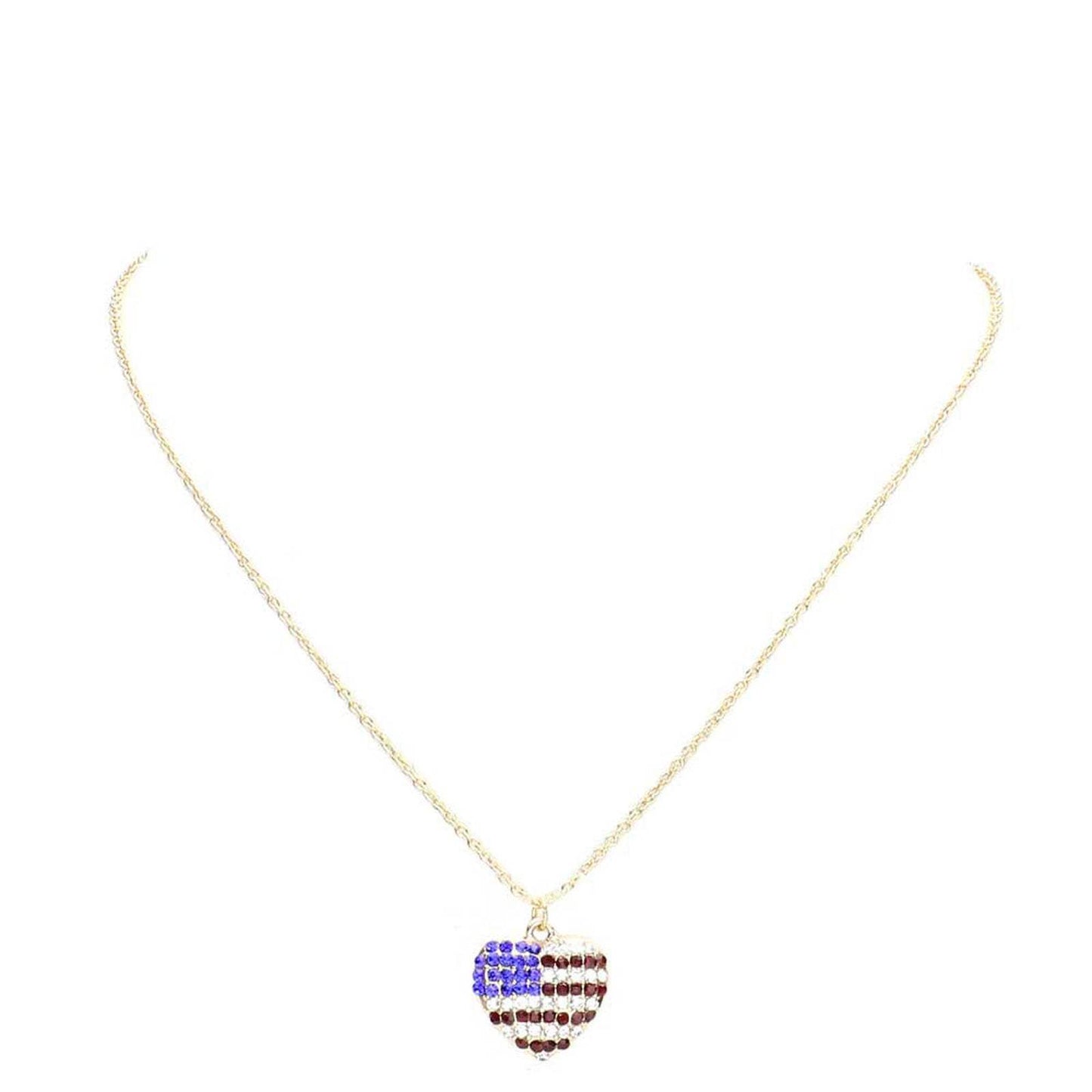 Rhinestone Embellished American USA Flag Pendant Necklace - Madeline Love - Flyclothing LLC