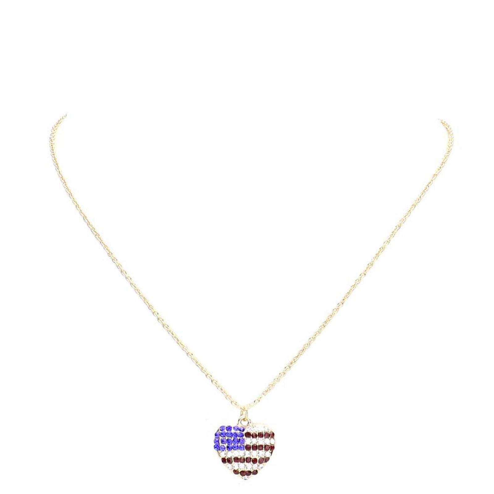 Rhinestone Embellished American USA Flag Pendant Necklace - Madeline Love - Flyclothing LLC