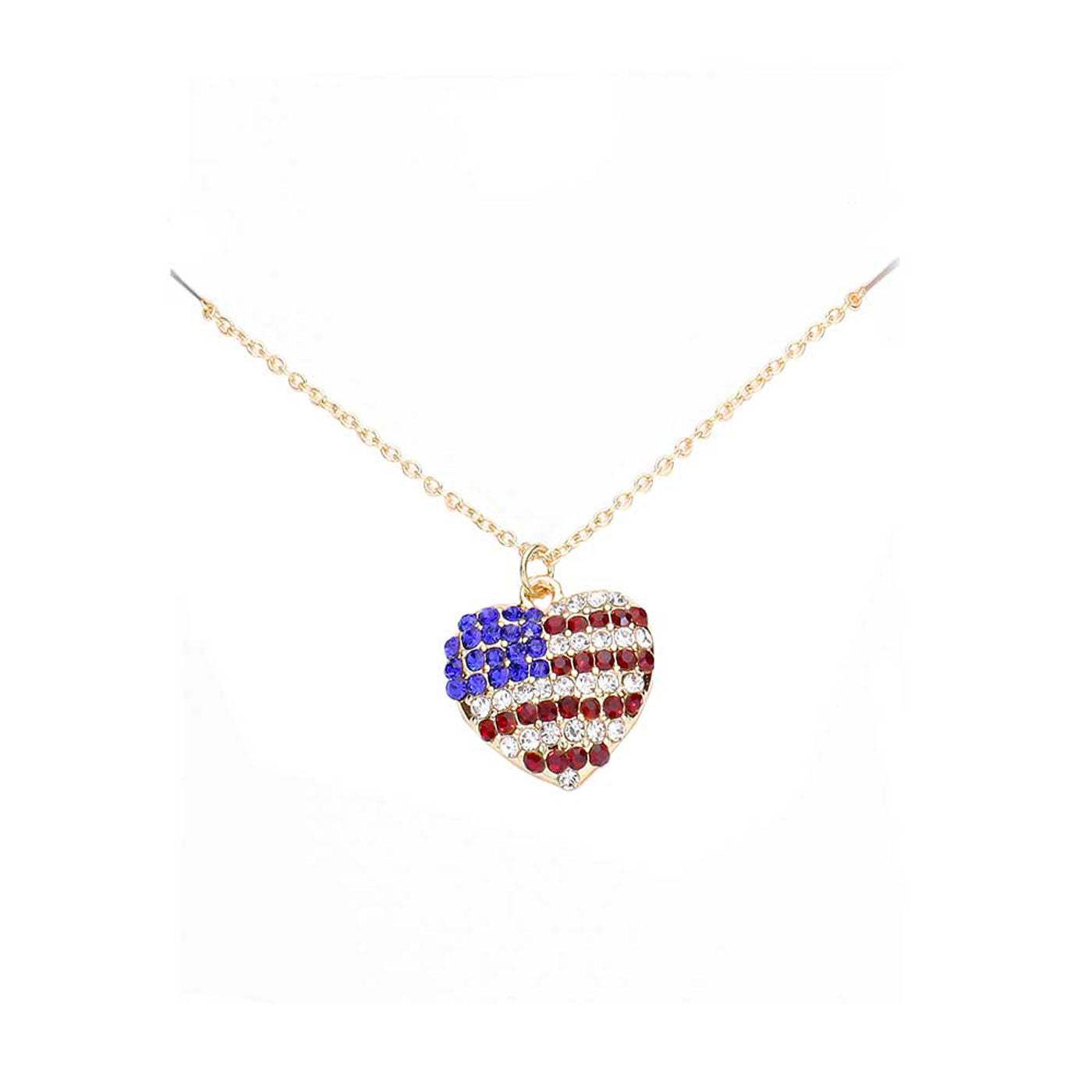 Rhinestone Embellished American USA Flag Pendant Necklace - Madeline Love - Flyclothing LLC